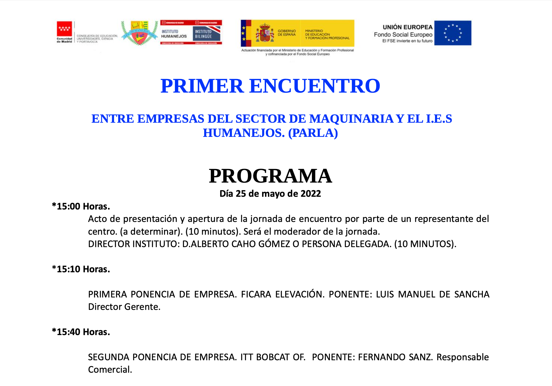 Primer encuentro entre empresas del sector de maquinaria y el IES Humanejos